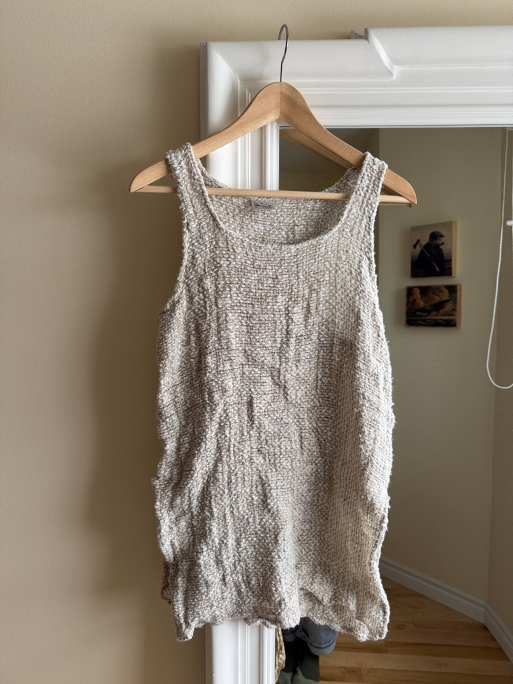Linen Knit Sleeveless Tank Top in Light Beige